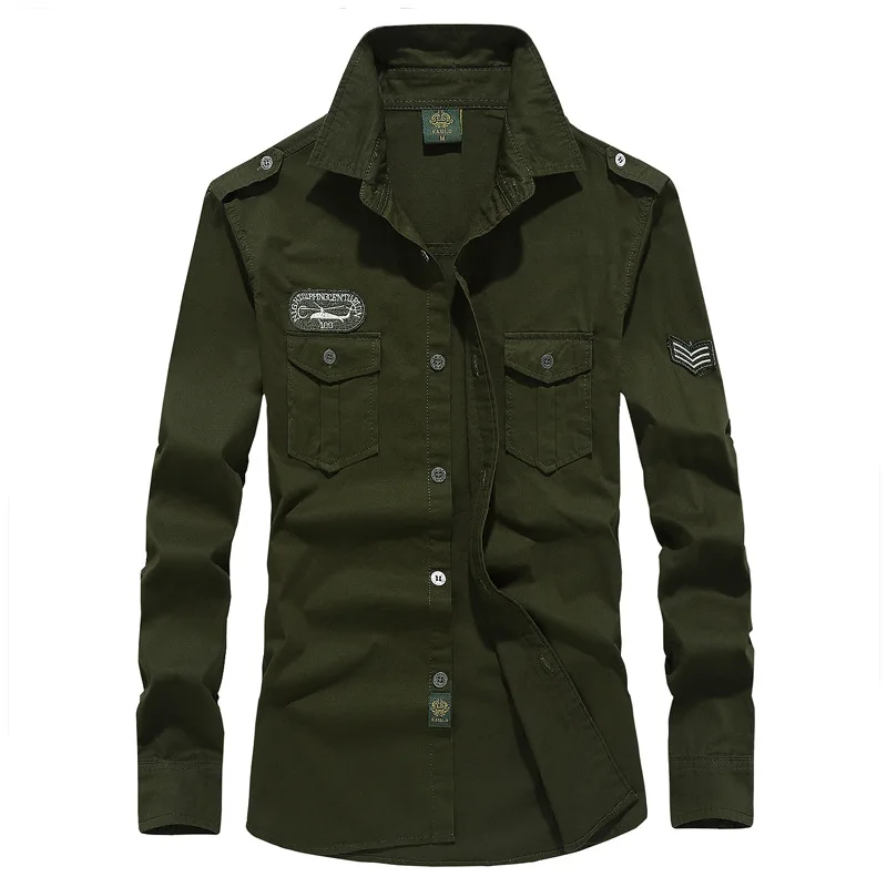 2025 New Men's Spring Cotton Casual Shirt Military Tooling Oversize Loose Long Sleeve Cargo s Male High Quality Solid Clothing