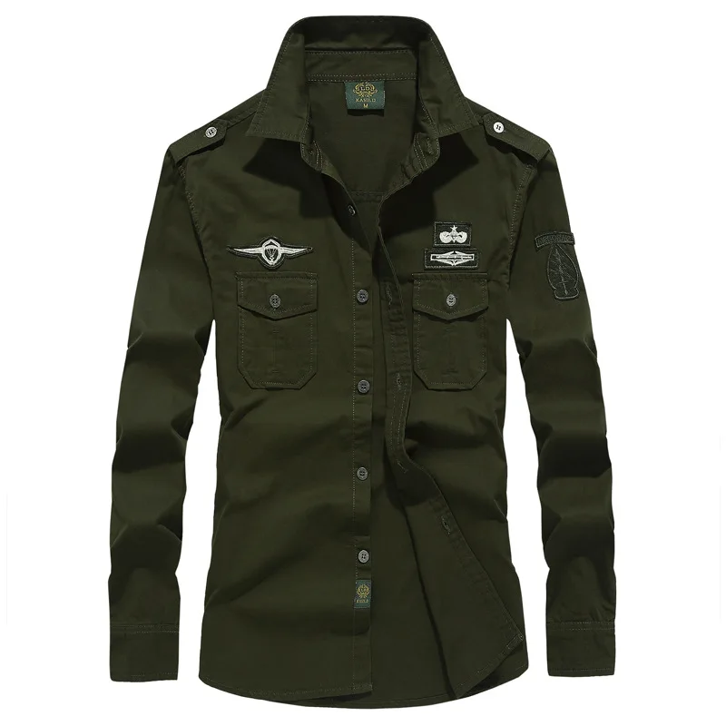 2025 New Men's Spring Cotton Casual Shirt Military Tooling Oversize Loose Long Sleeve Cargo s Male High Quality Solid Clothing