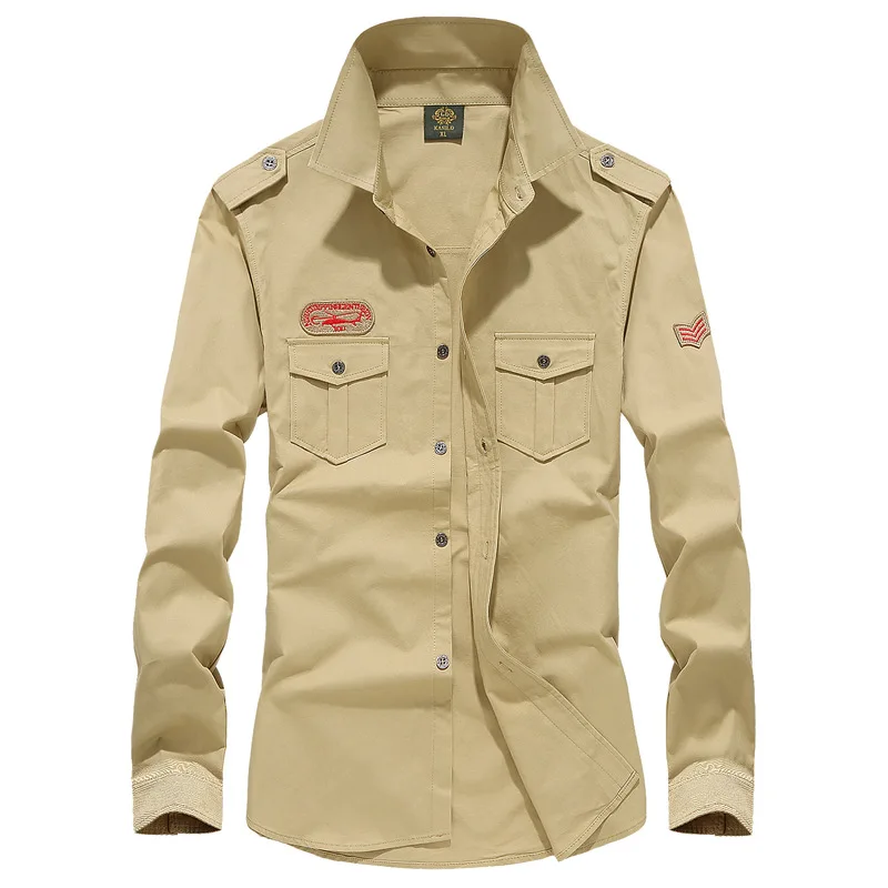 2025 New Men's Spring Cotton Casual Shirt Military Tooling Oversize Loose Long Sleeve Cargo s Male High Quality Solid Clothing