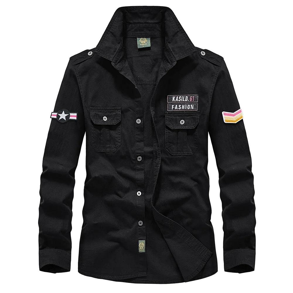 2025 New Men's Spring Cotton Casual Shirt Military Tooling Oversize Loose Long Sleeve Cargo s Male High Quality Solid Clothing