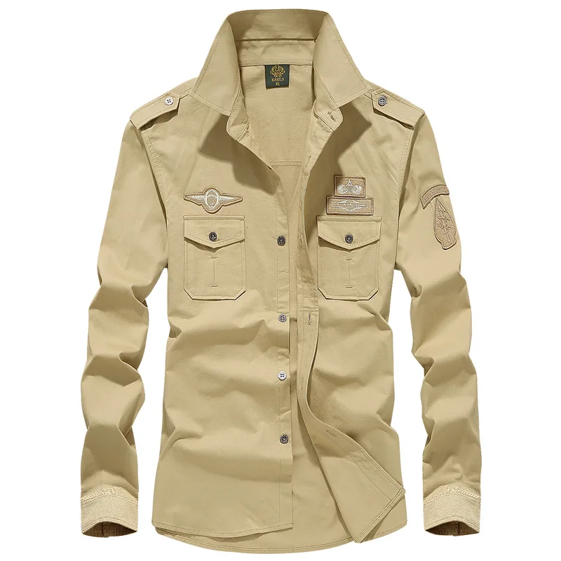 2025 New Men's Spring Cotton Casual Shirt Military Tooling Oversize Loose Long Sleeve Cargo s Male High Quality Solid Clothing