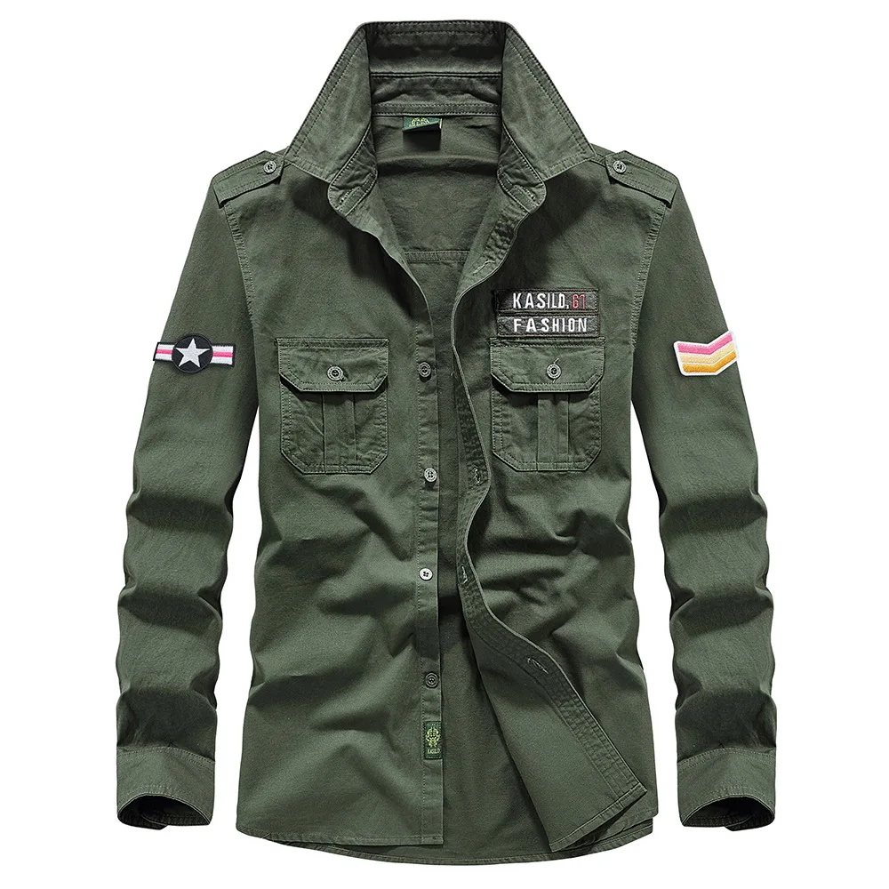 2025 New Men's Spring Cotton Casual Shirt Military Tooling Oversize Loose Long Sleeve Cargo s Male High Quality Solid Clothing