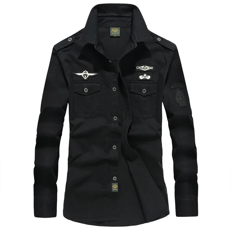 2025 New Men's Spring Cotton Casual Shirt Military Tooling Oversize Loose Long Sleeve Cargo s Male High Quality Solid Clothing