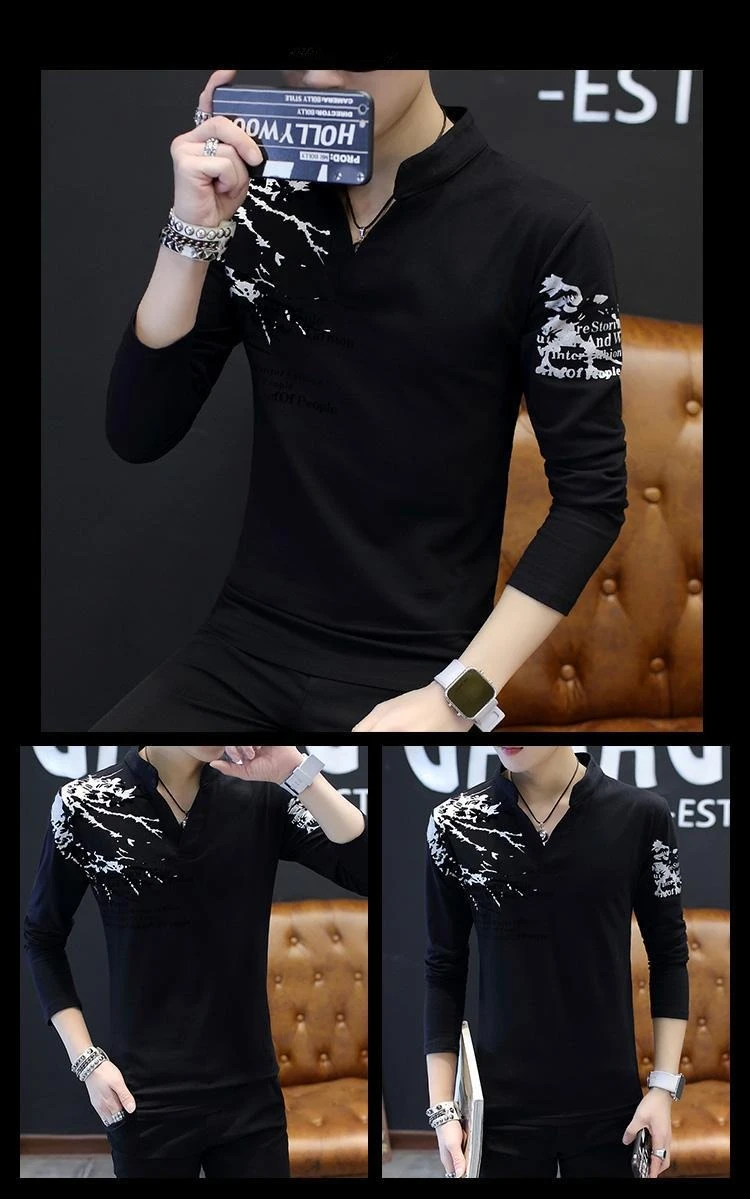 Stand Collar Man Pullovers Tight Bulk Spring Tops Sweatshirts Elasticity Designer Casual Social Quotes Slim Fit T Shirt for Men Stand Collar Man Pullovers Tight Bulk Spring Tops Sweatshirts Elasticity Designer Casual Social Quotes Slim Fit T Shirt for Men