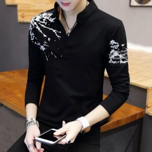 Stand Collar Man Pullovers Tight Bulk Spring Tops Sweatshirts Elasticity Designer Casual Social Quotes Slim Fit T Shirt for Men