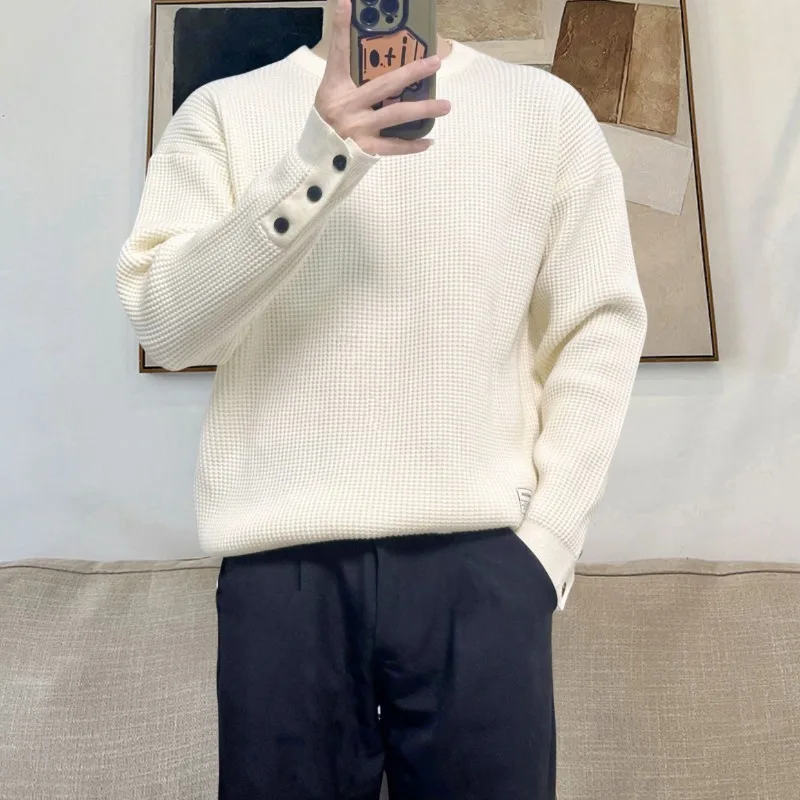 Lazy Style Men's Pullover Knit Sweater 90s Vintage Y2k Clothes Harajuku Fashion AutumnWinter Aesthetic Emo White Male Sweatshirt