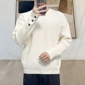 Lazy Style Men's Pullover Knit Sweater 90s Vintage Y2k Clothes Harajuku Fashion AutumnWinter Aesthetic Emo White Male Sweatshirt