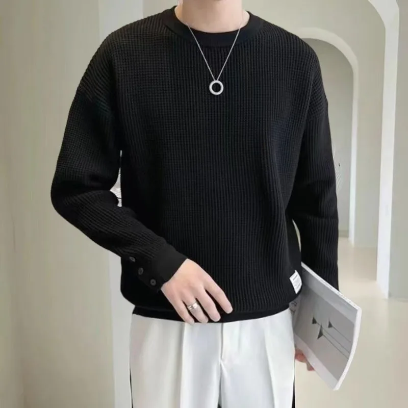 Lazy Style Men's Pullover Knit Sweater 90s Vintage Y2k Clothes Harajuku Fashion AutumnWinter Aesthetic Emo White Male Sweatshirt