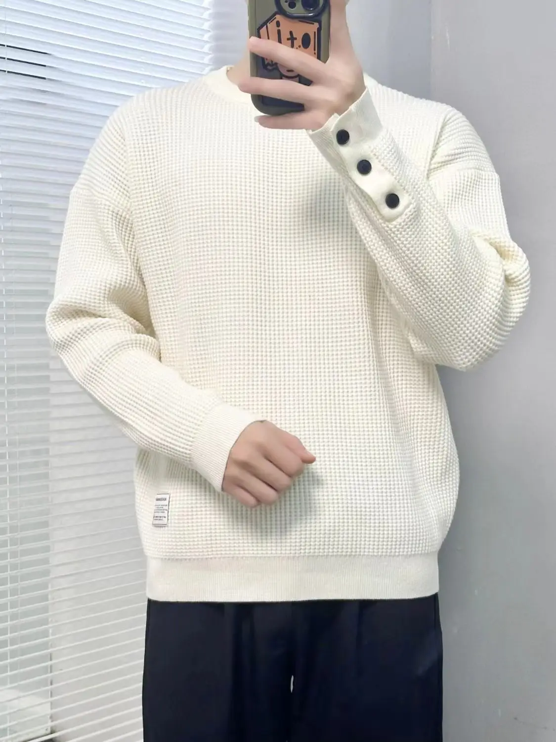 Lazy Style Men's Pullover Knit Sweater 90s Vintage Y2k Clothes Harajuku Fashion AutumnWinter Aesthetic Emo White Male Sweatshirt