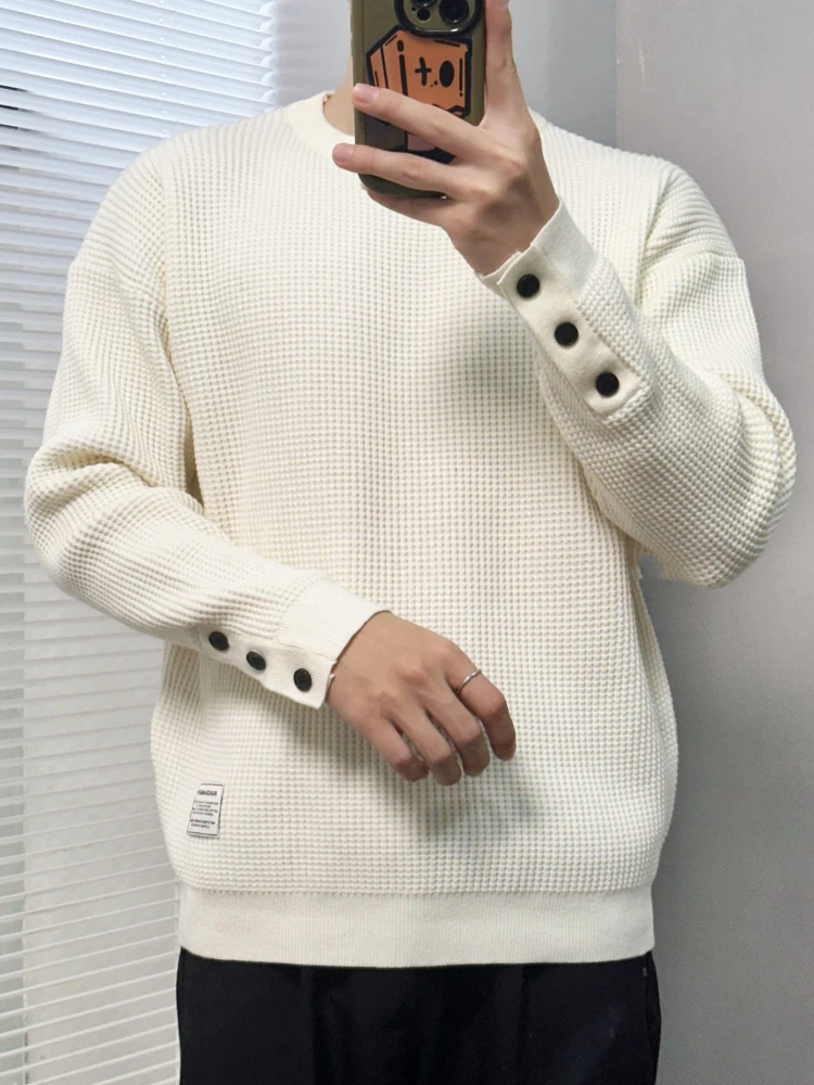 Lazy Style Men's Pullover Knit Sweater 90s Vintage Y2k Clothes Harajuku Fashion AutumnWinter Aesthetic Emo White Male Sweatshirt