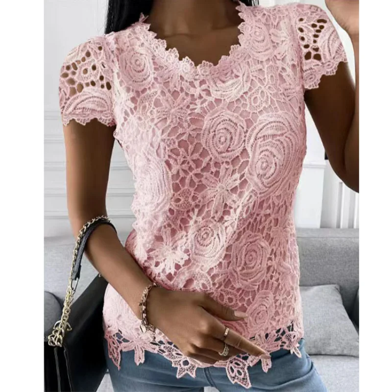 Lace T Shirt Women Elegant Casual Tshirt Woman Clothing Summer Fashion Tops Tee Vintage Clothes Streetwear Solid T-Shirts Blusas Lace T Shirt Women Elegant Casual Tshirt Woman Clothing Summer Fashion Tops Tee Vintage Clothes Streetwear Solid T-Shirts Blusas