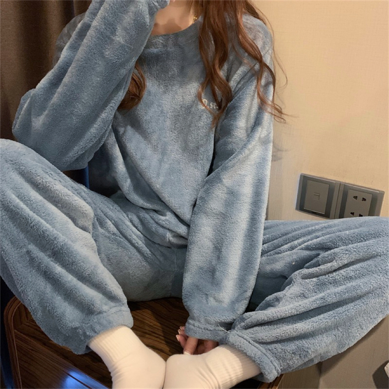 ITOOLIN Women Cashmere Pajama Sets Autumn Winter Woolen Pullovers And Pants 2 pieces Sets For Women Underwear Thermal Sets 2023