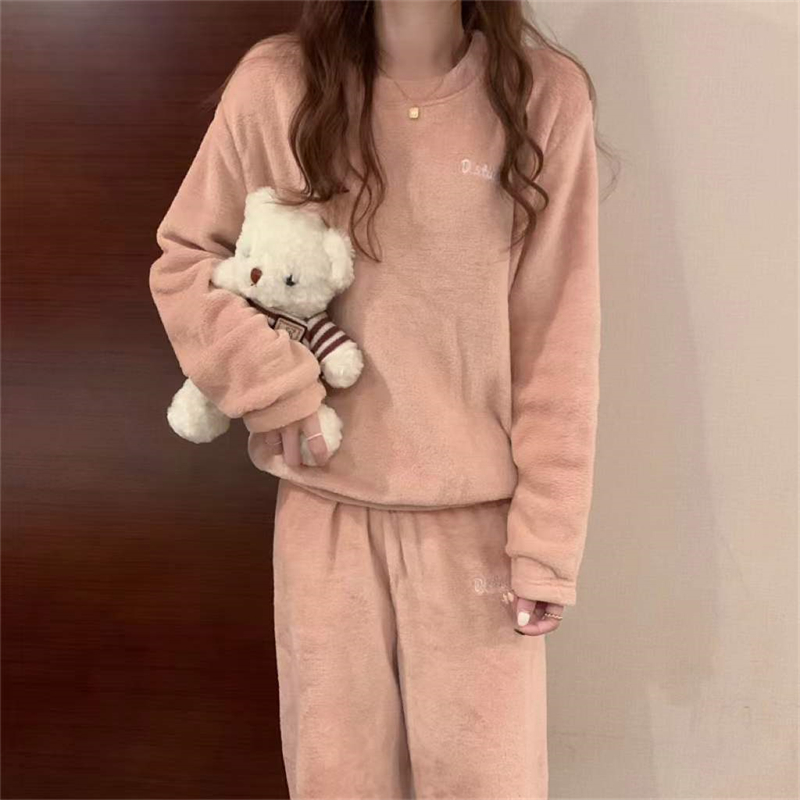 ITOOLIN Women Cashmere Pajama Sets Autumn Winter Woolen Pullovers And Pants 2 pieces Sets For Women Underwear Thermal Sets 2023