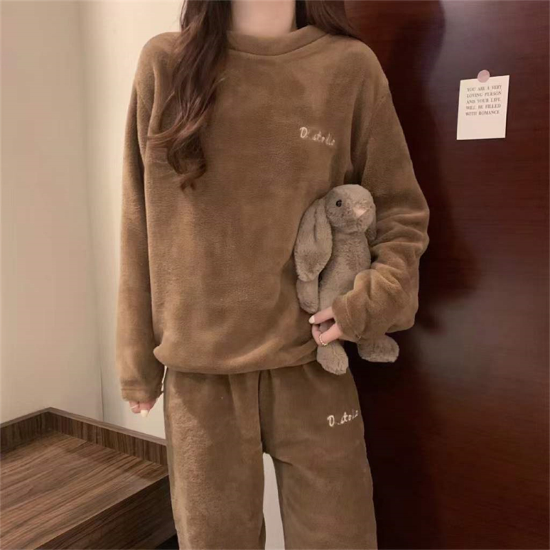 ITOOLIN Women Cashmere Pajama Sets Autumn Winter Woolen Pullovers And Pants 2 pieces Sets For Women Underwear Thermal Sets 2023