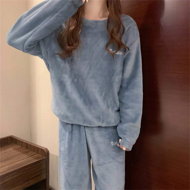 ITOOLIN Women Cashmere Pajama Sets Autumn Winter Woolen Pullovers And Pants 2 pieces Sets For Women Underwear Thermal Sets 2023