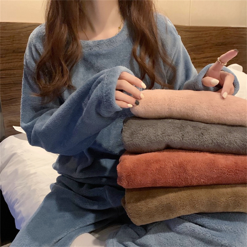 ITOOLIN Women Cashmere Pajama Sets Autumn Winter Woolen Pullovers And Pants 2 pieces Sets For Women Underwear Thermal Sets 2023