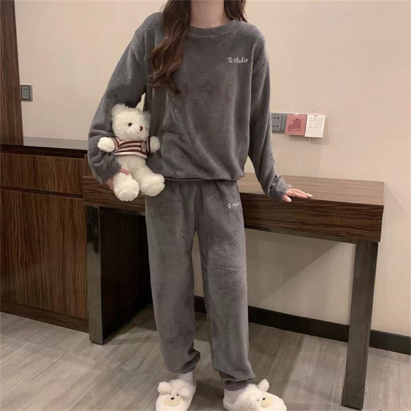 ITOOLIN Women Cashmere Pajama Sets Autumn Winter Woolen Pullovers And Pants 2 pieces Sets For Women Underwear Thermal Sets 2023