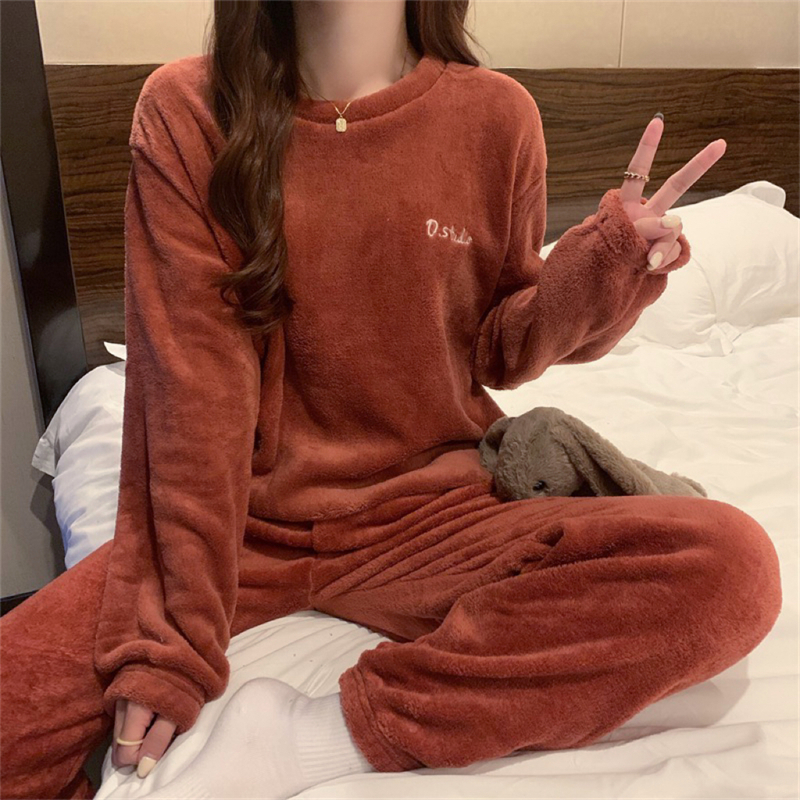 ITOOLIN Women Cashmere Pajama Sets Autumn Winter Woolen Pullovers And Pants 2 pieces Sets For Women Underwear Thermal Sets 2023