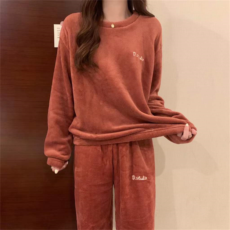 ITOOLIN Women Cashmere Pajama Sets Autumn Winter Woolen Pullovers And Pants 2 pieces Sets For Women Underwear Thermal Sets 2023