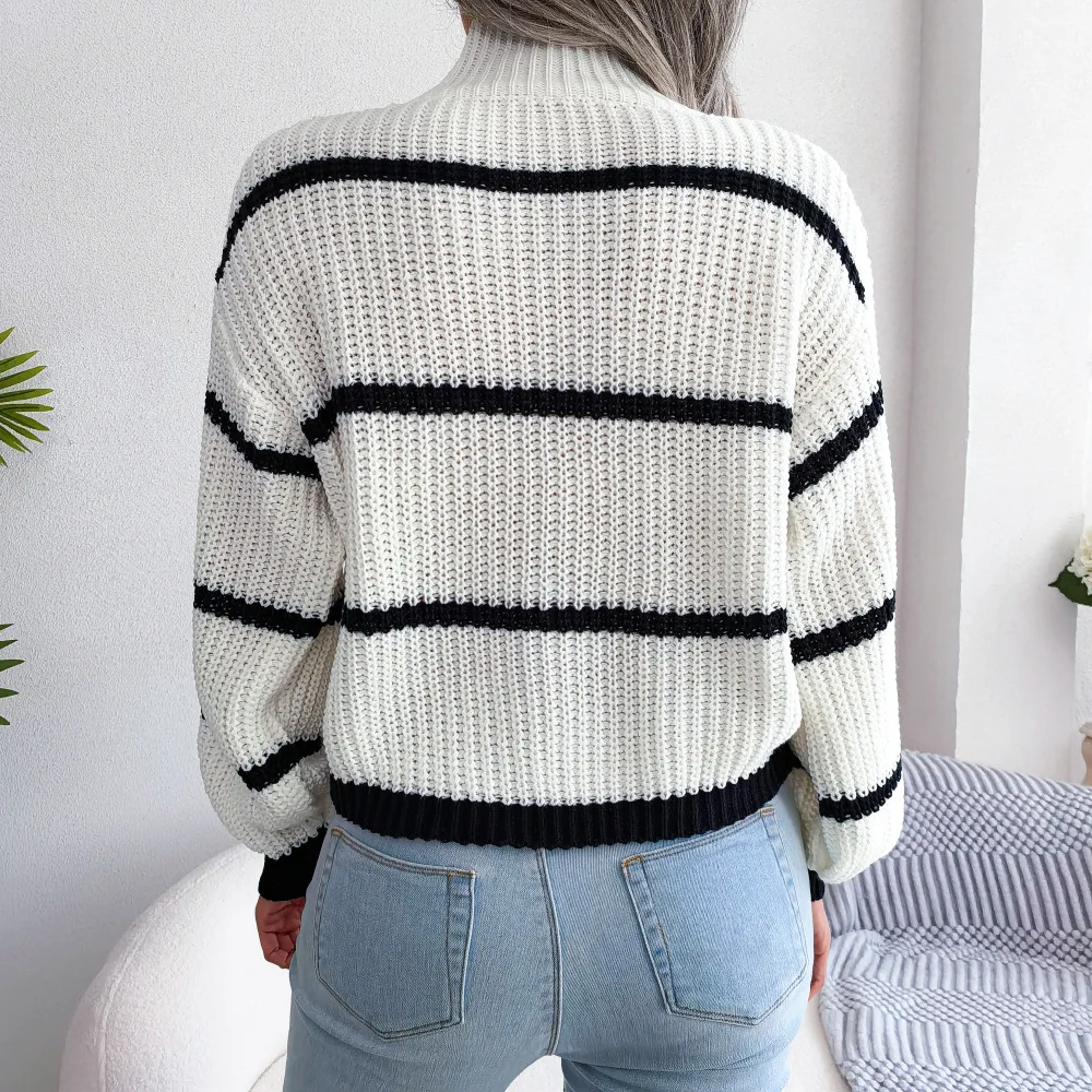 Autumn Winter Stripe Sweaters Pullovers Women New Solid Color Long Sleeved Jumpers Fashion High Neck Warm Pullover Knitwears Top Autumn Winter Stripe Sweaters Pullovers Women New Solid Color Long Sleeved Jumpers Fashion High Neck Warm Pullover Knitwears Top
