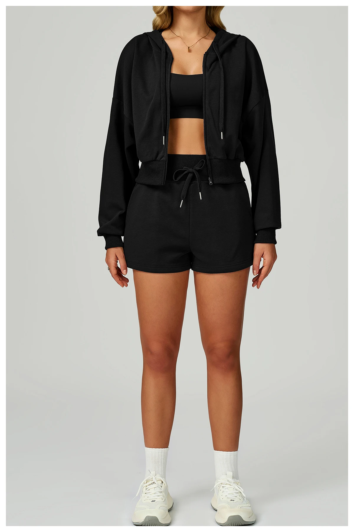 2 Pieces New Winter Zipper Sports Suit Hooded Casual Loose Sweatshirt Long Sleeved Outdoor Running Suit Sportswear for Women