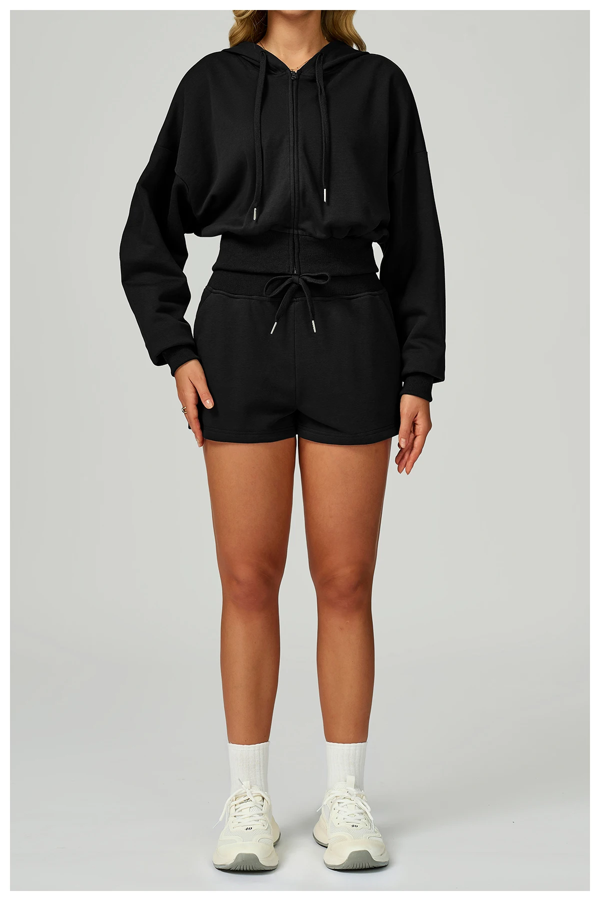 2 Pieces New Winter Zipper Sports Suit Hooded Casual Loose Sweatshirt Long Sleeved Outdoor Running Suit Sportswear for Women