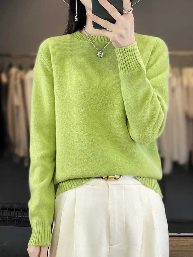 100% Merino Wool Women's Pullover Sweater Round Neck Autumn Winter Thick Warm Casual Base Knitted Cashmere Sweater 100% Merino Wool Women's Pullover Sweater Round Neck Autumn Winter Thick Warm Casual Base Knitted Cashmere Sweater