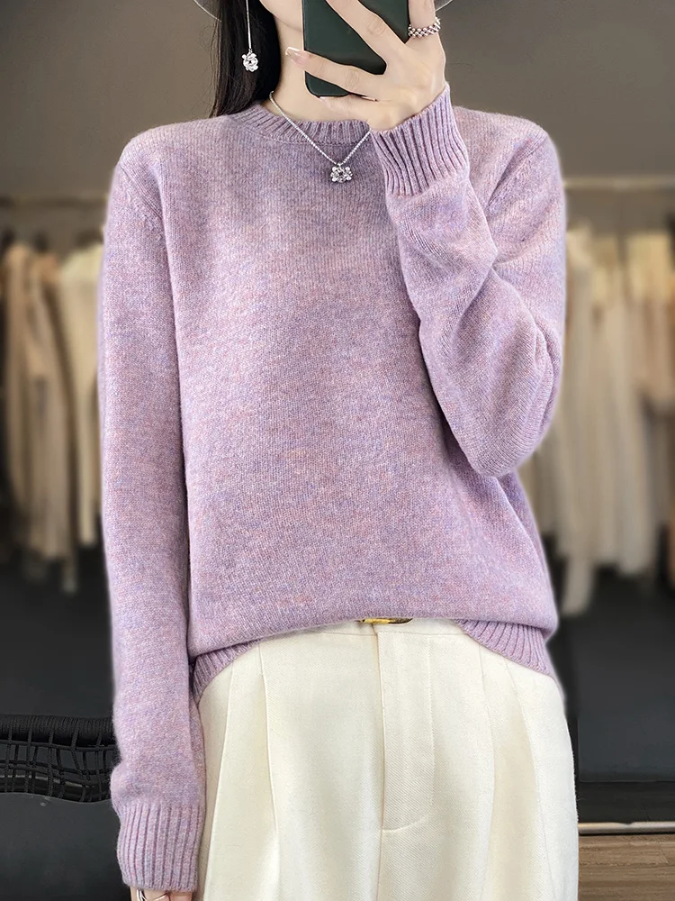 100% Merino Wool Women's Pullover Sweater Round Neck Autumn Winter Thick Warm Casual Base Knitted Cashmere Sweater 100% Merino Wool Women's Pullover Sweater Round Neck Autumn Winter Thick Warm Casual Base Knitted Cashmere Sweater