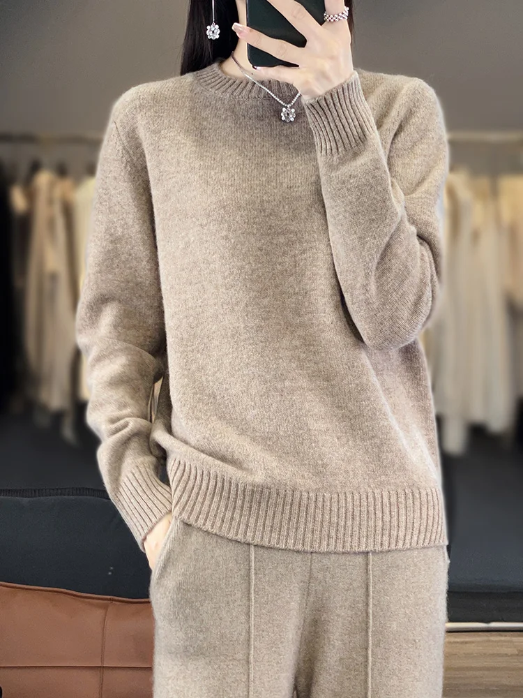 100% Merino Wool Women's Pullover Sweater Round Neck Autumn Winter Thick Warm Casual Base Knitted Cashmere Sweater 100% Merino Wool Women's Pullover Sweater Round Neck Autumn Winter Thick Warm Casual Base Knitted Cashmere Sweater